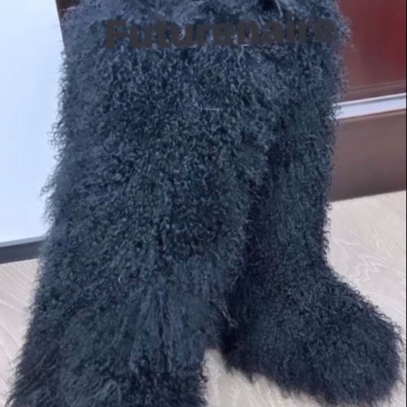 Black Real Fur Knee High Boots - Picture 4 of 6